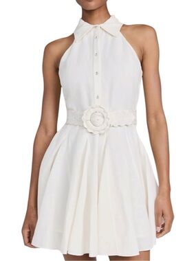 Hermant & Nandita Off White Sleeveless Linen Mini Dress w/ Crochet Belt Sz Large